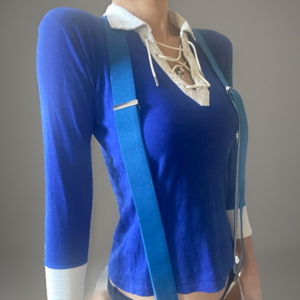 Vintage Blue Wide Suspenders Adjustable Unisex One Size